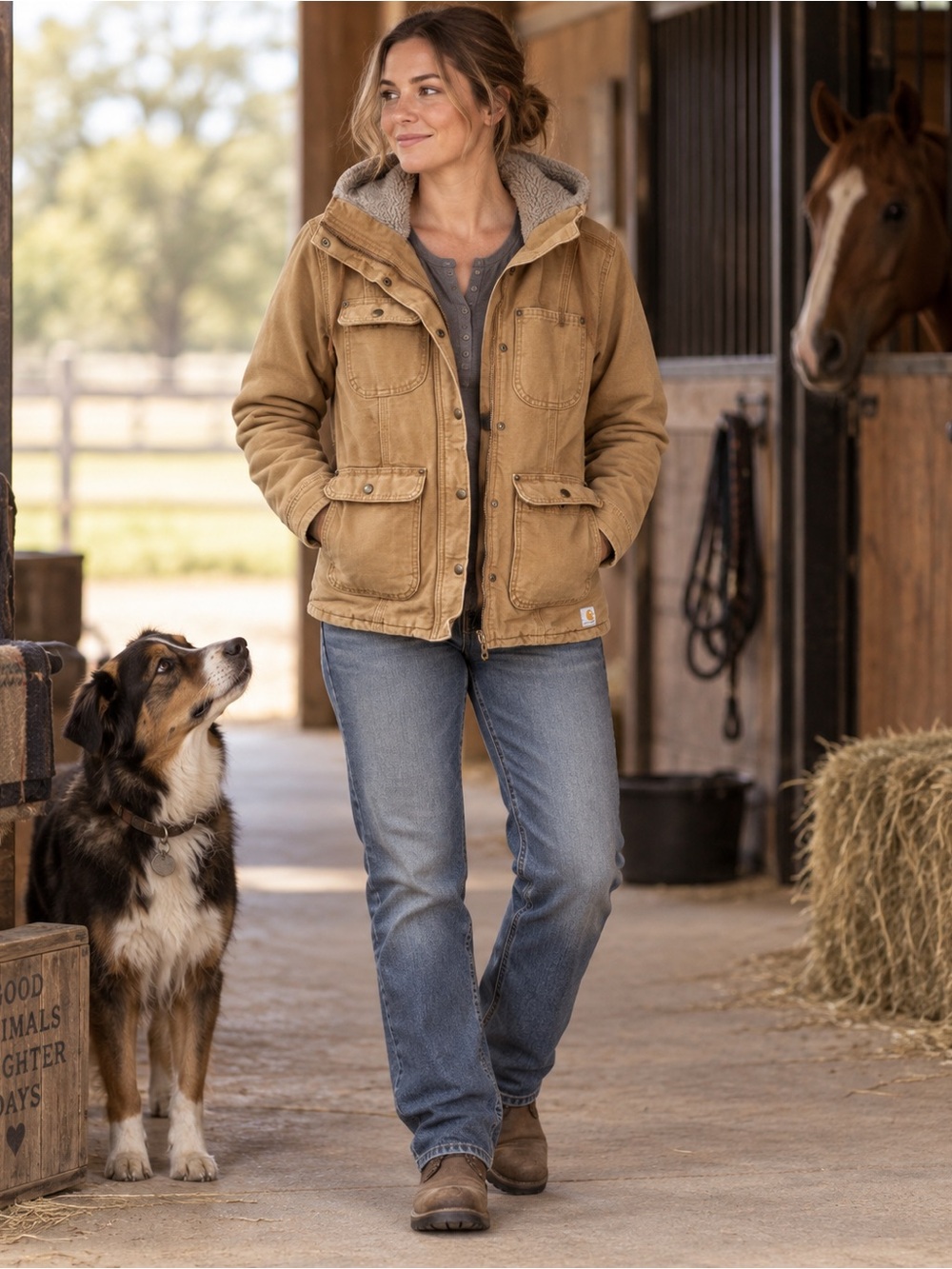 🍄🟫 Carhartt Women’s Wildwood Jacket Small Brown Sherpa Lined Utility workwear